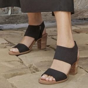 TOMS Majorca Cutout Sandals Women's Sz 8.5 Black Suede Strappy Block Heel Zip